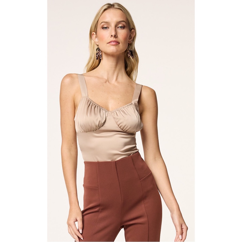 NWT INTEMPO Ruched Bustier Bodysuit Tan Size 4 RUNS SMALL